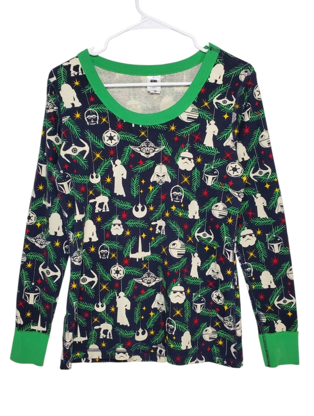 Hanna Andersson Star Wars Christmas Print Pajama Top Navy Green Size M